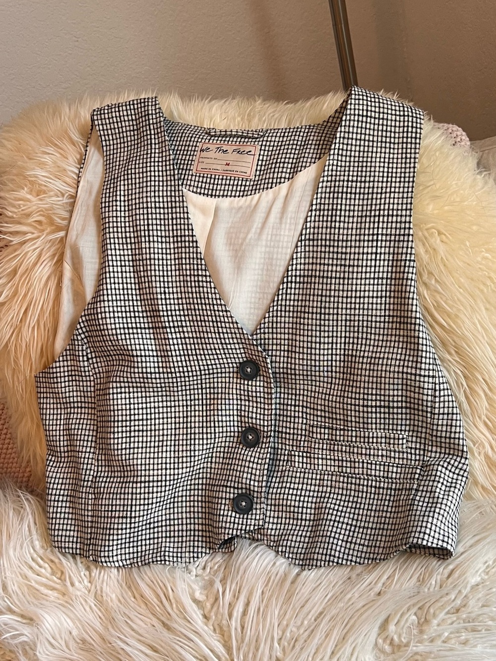 We The Free Black & White Checkered Button Vest